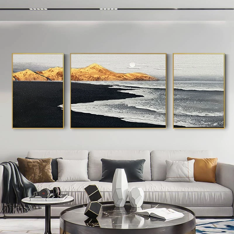 《日出海面》简约现代客厅装饰画背景墙肌理手工