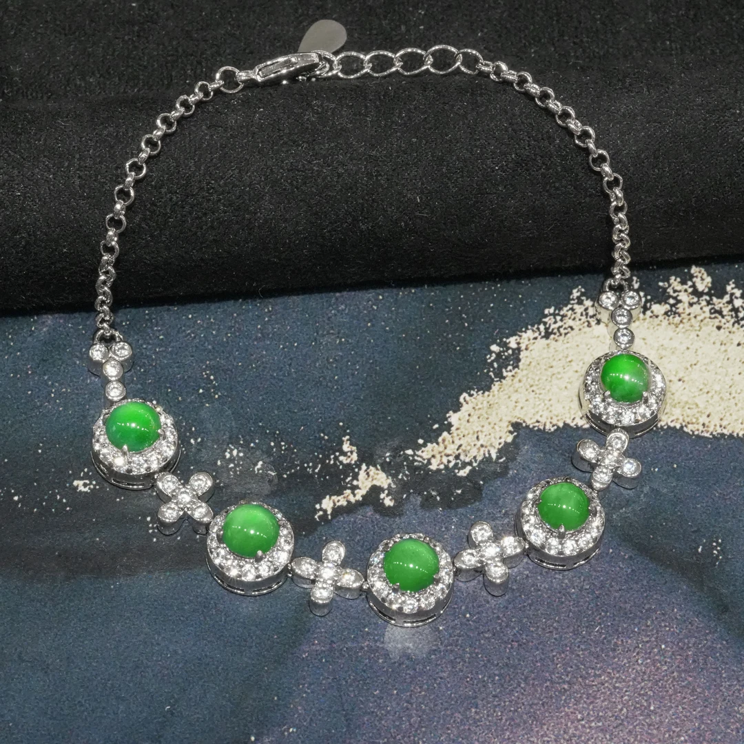 【中国好珍宝】天然A货翡翠蛋面手链简约绿色镶嵌精致奢多样性发货