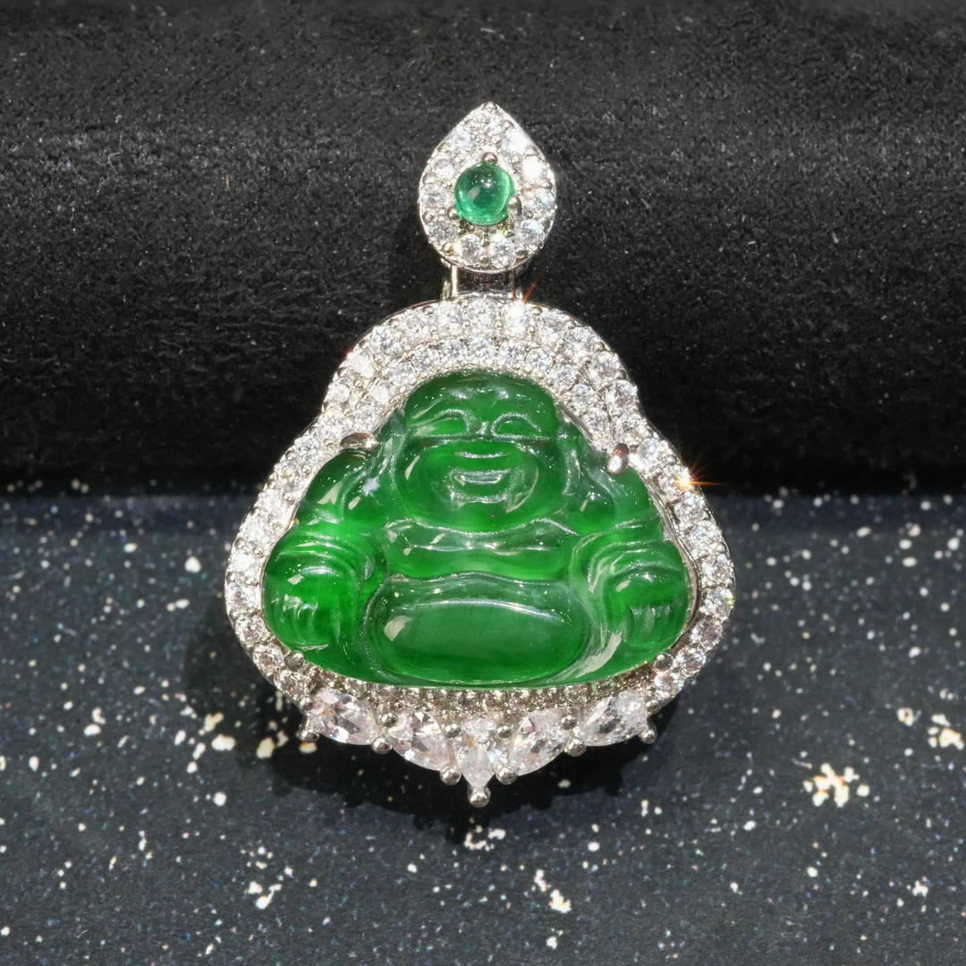 天然A货翡翠佛公吊坠翡翠吊坠绿色镶多样性发其1不含链