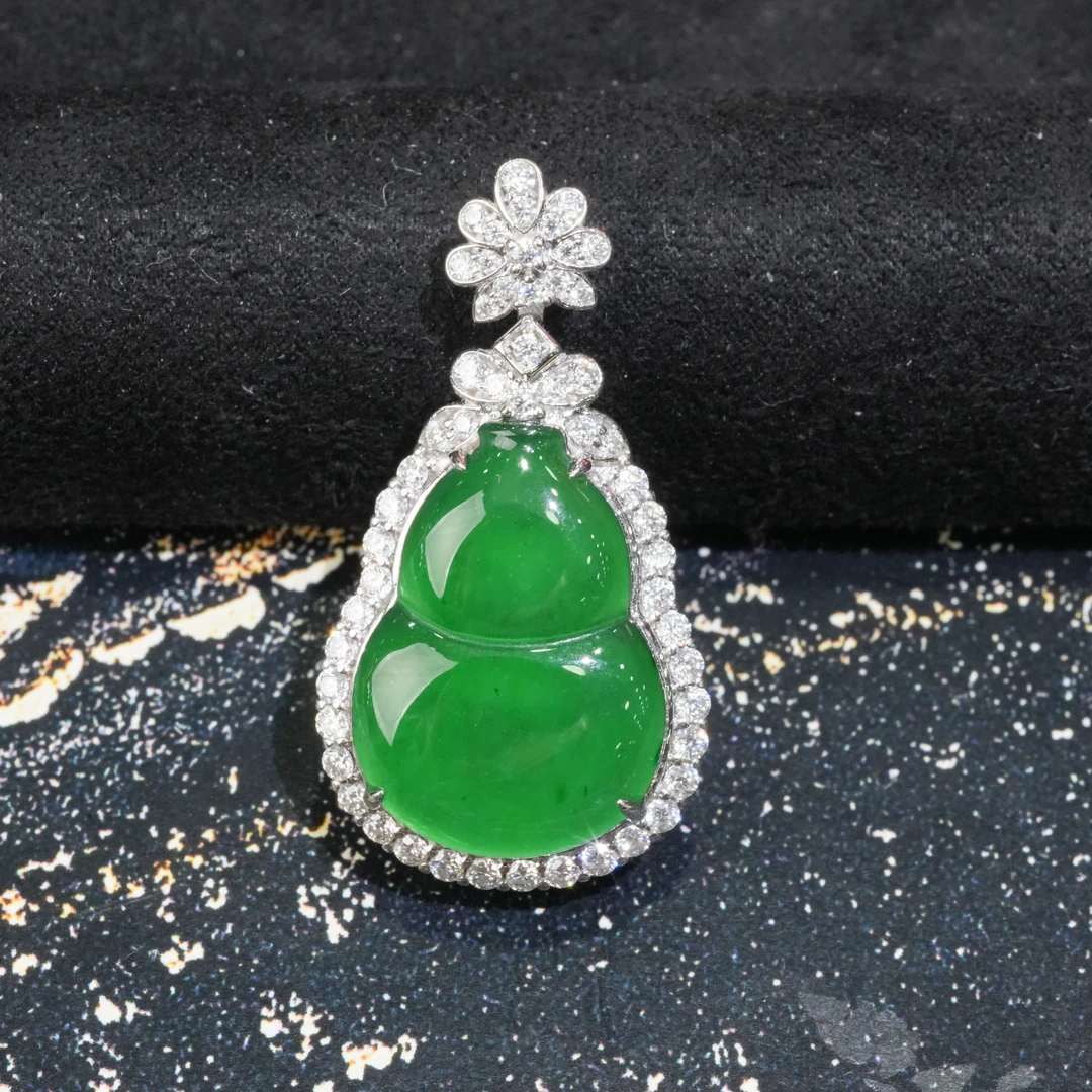 【翠玉翡翠】18k金天然A货翡翠葫芦吊坠(多样性发货)不含链百搭轻奢