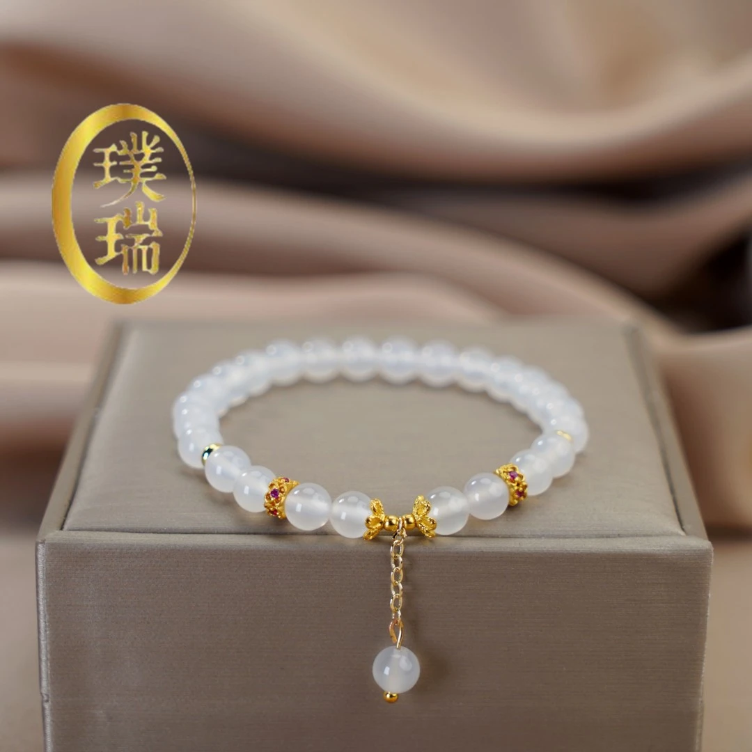 简约轻奢单圈天然白玛瑙流苏吊坠手链 多样性发一SL322