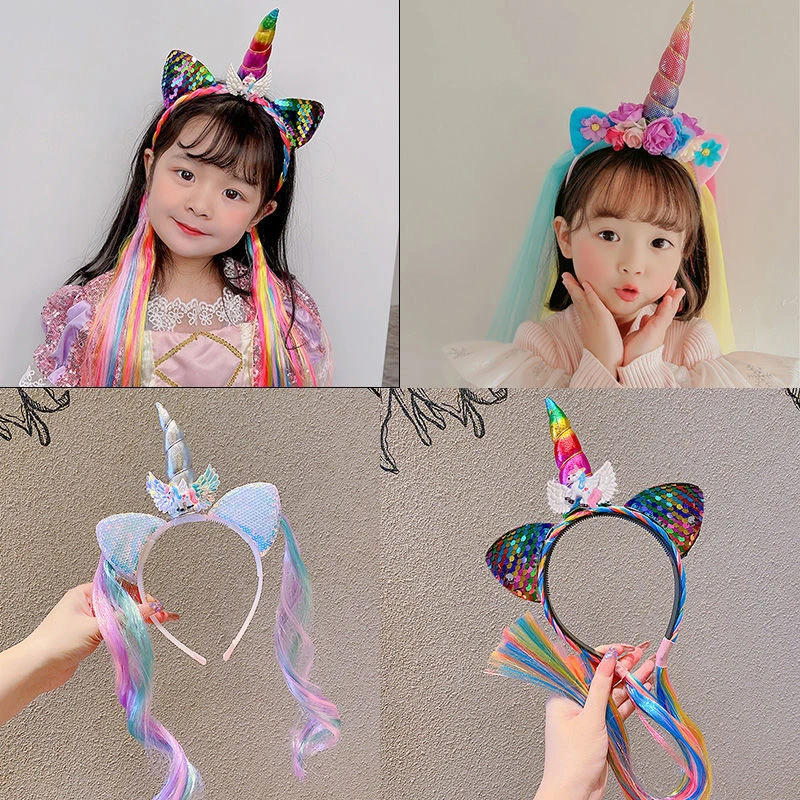 儿童可爱彩色假发独角兽发箍韩版女孩生日节日道具宝宝头箍发饰
