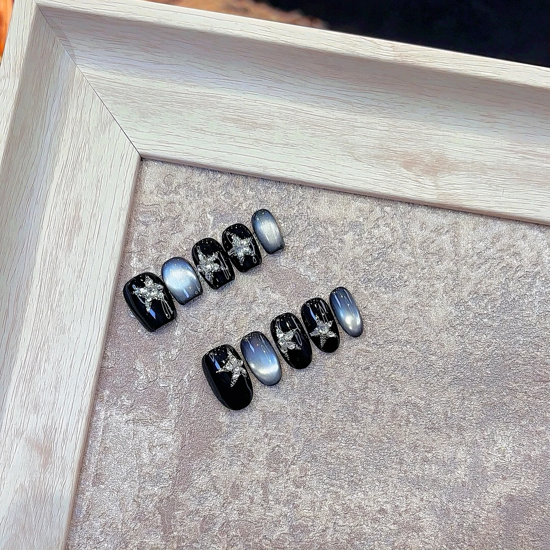 【暗黑星光】纯手工穿戴甲光疗美甲贴磨砂哑光高级指甲贴