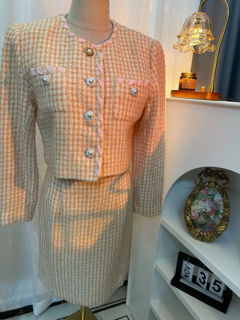 中古小香风西服套装古着vintage港风复古昭和套装