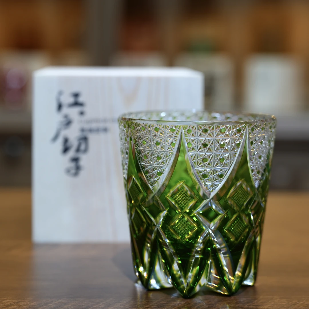 【绿蓟花】江户切子工艺高端高野秀德同款水晶玻璃威士忌酒杯轻奢款