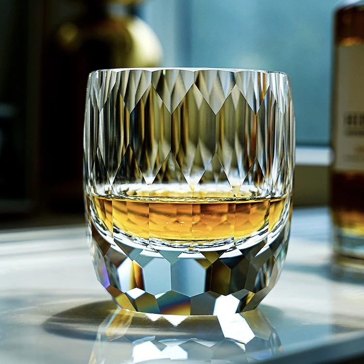 透明色钻石切割纹酒杯威士忌杯茶杯无铅高端礼品杯