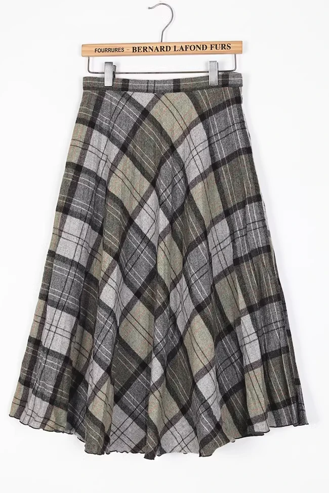 古着复古vintage半身裙格子A字伞裙复古嬉皮士废土风日系风