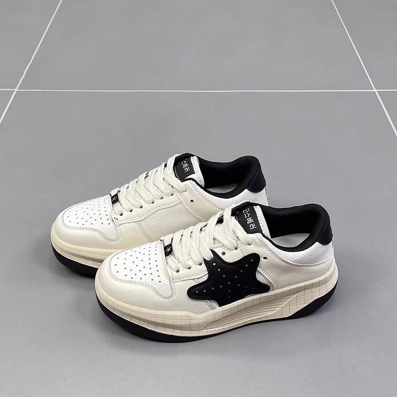 厚底星星板鞋女系带休闲鞋2024春季新款百搭运动鞋子低帮小白鞋潮