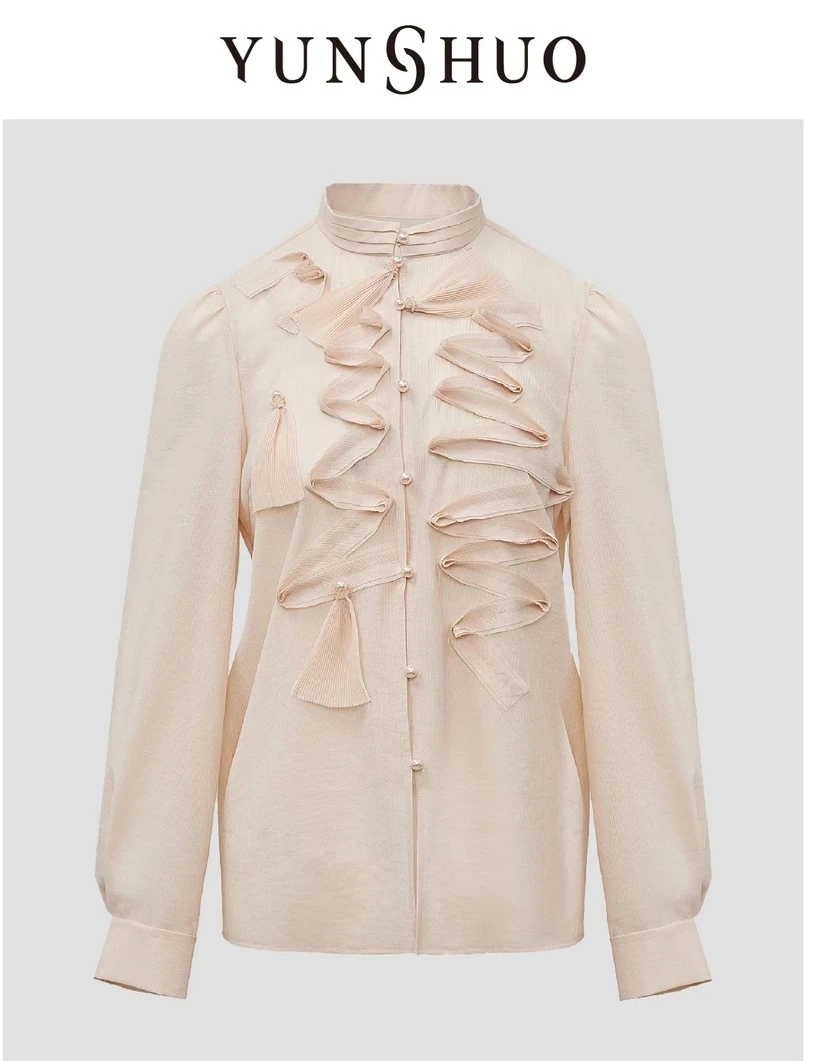 YUNSHUO允硕2024秋季新品时尚百搭气质立领简约显瘦衬衣339744