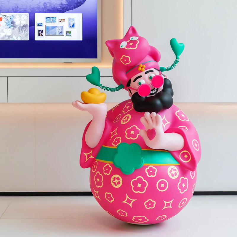 60-80cm超大号四喜财神爷手办摆件开业不倒翁酒店前台店铺款