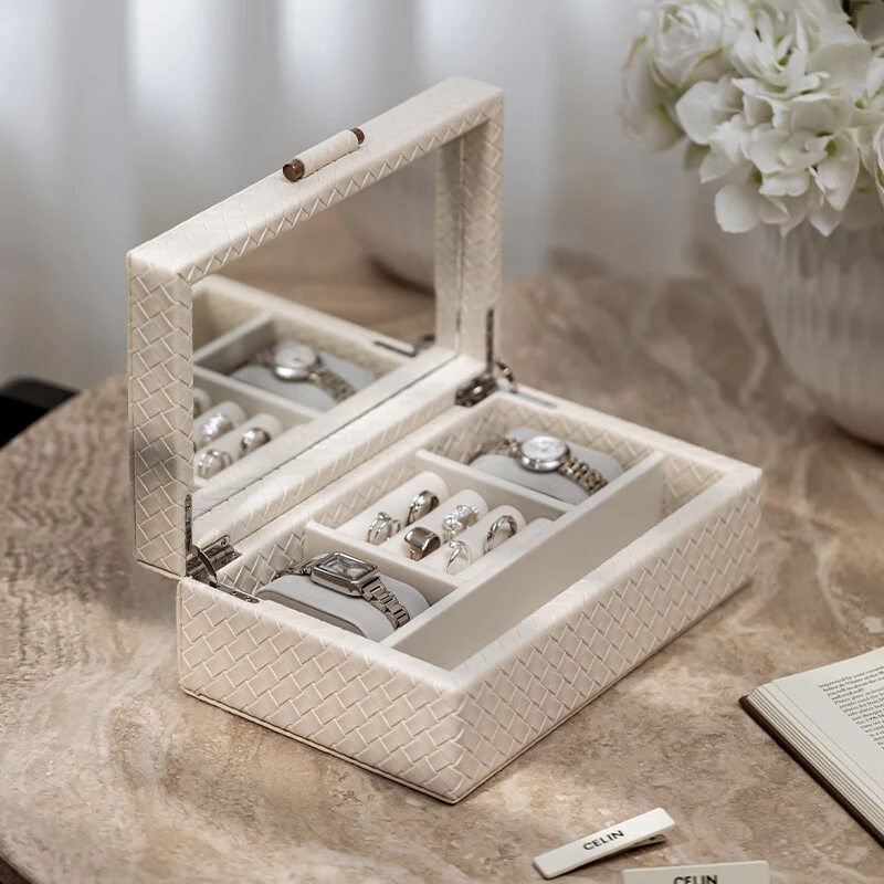 轻奢皮革首饰盒项链耳环饰品盒卧室梳妆台手镯戒指小物件收纳盒