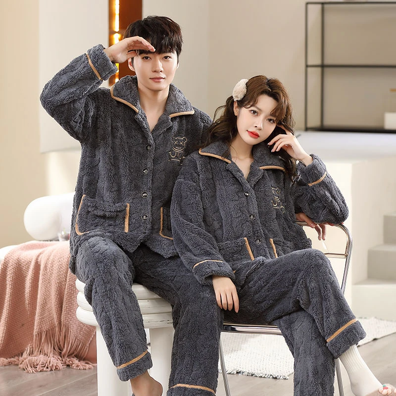 特大码300斤加肥加大睡衣男士秋冬季情侣加厚珊瑚绒宽松女士套装