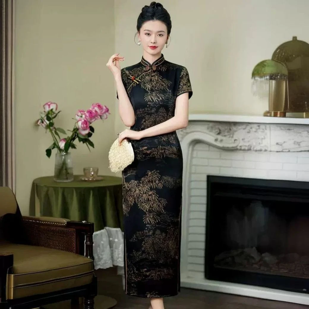老上海新中式旗袍2024新款秋夏女日常复古改良国风连衣裙气质长款