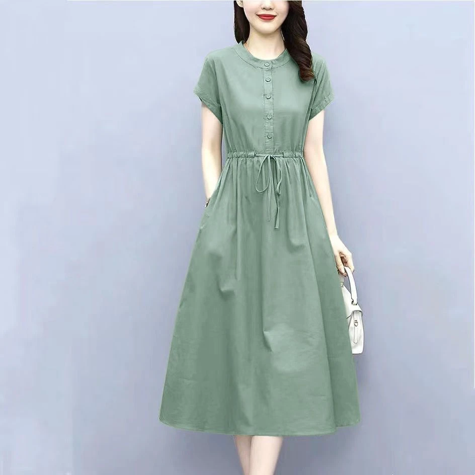 长款连衣裙女2023新款夏季时尚收腰减龄显瘦中长款温柔洋气中长裙