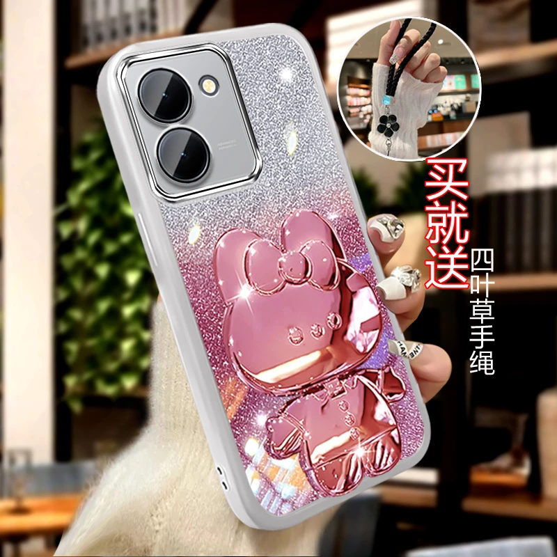 vivoy100女款手机壳镜头膜全包V2313A卡通折叠支架维沃 丫100个性