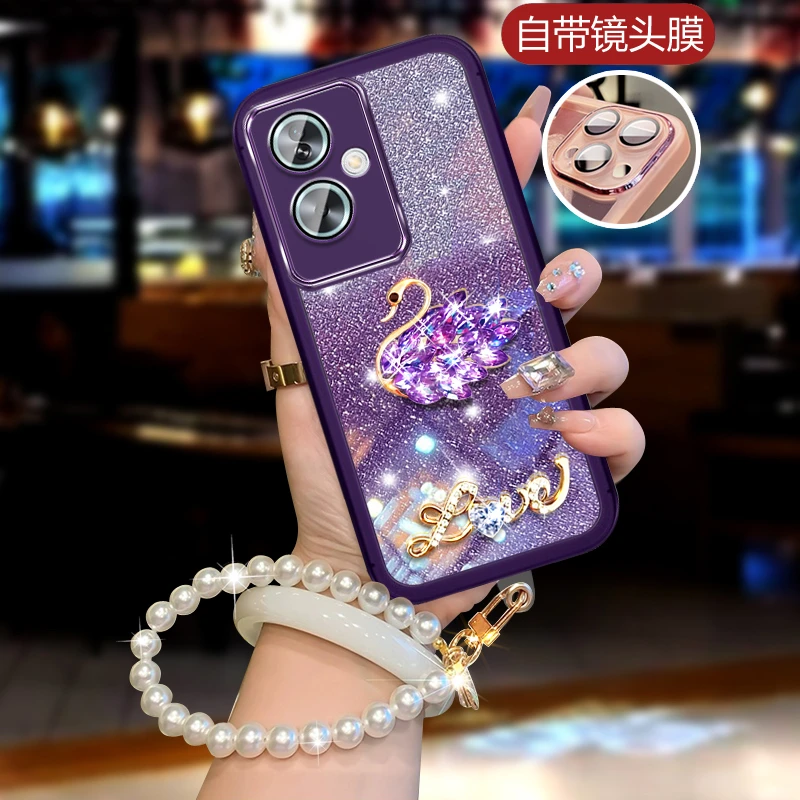 OPPOA2手机壳带镜头膜PJB110网红镶钻天鹅orrop a2软胶保护全包边