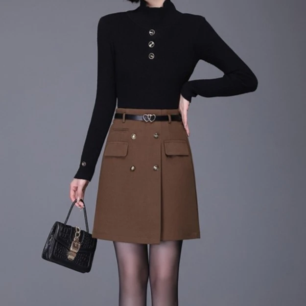 显瘦又显时尚~流行的美拉德毛呢半身裙中短裙女秋冬新款高腰显瘦