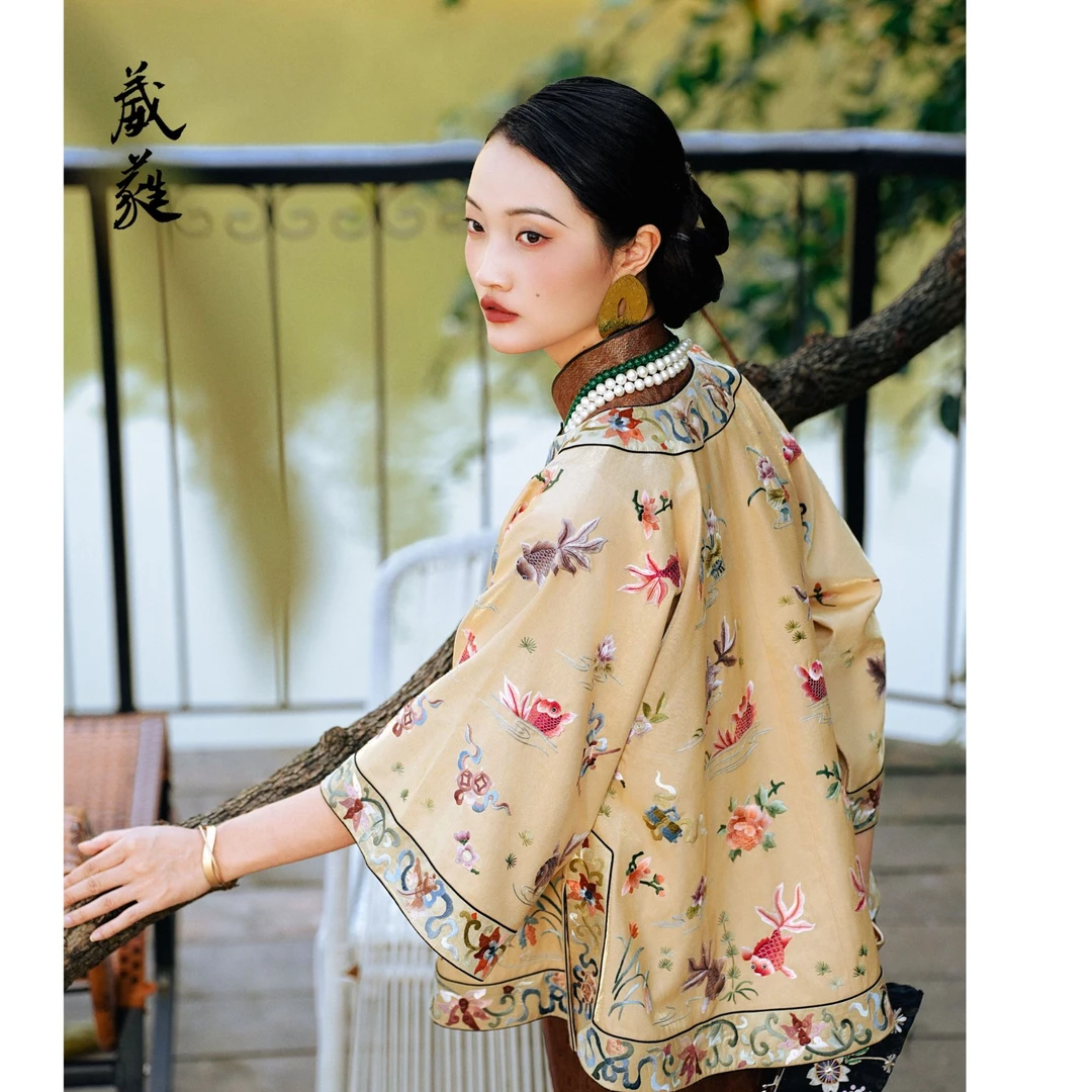 【金玉满堂】葳蕤国风重工手绣满绣幻彩丝麻对襟上衣（衣长69胸围106