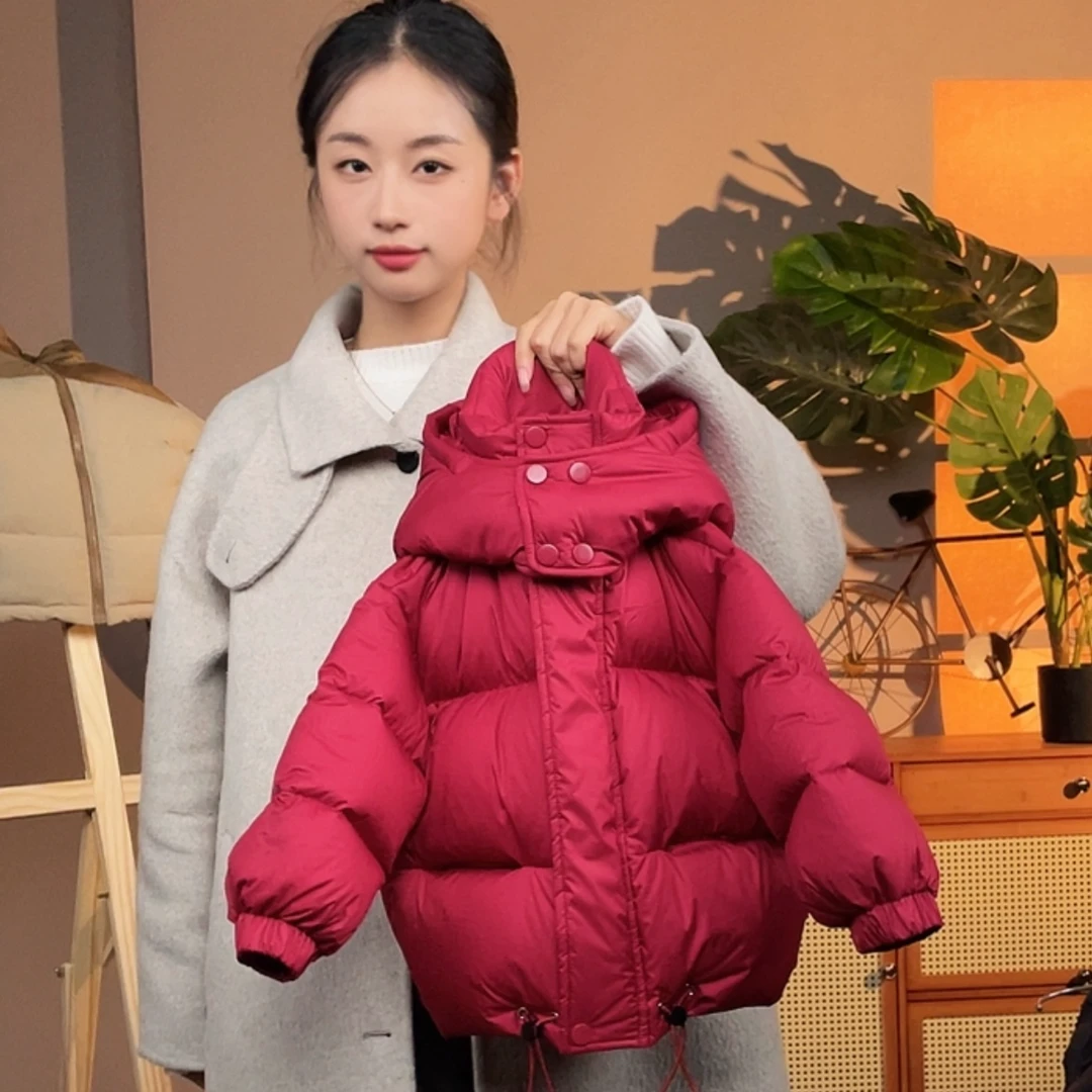 卡莎原创【90白鸭绒现货】男女同款儿童羽绒服连帽红色冬季加厚年款