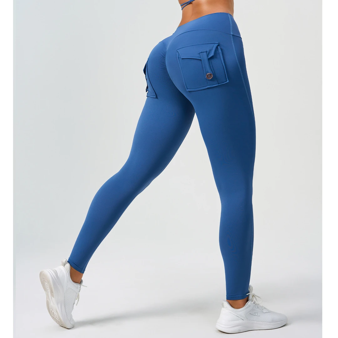 「双11」健身长裤工装口袋蜜桃臀褶皱显臀性感训练瑜伽裤普拉提