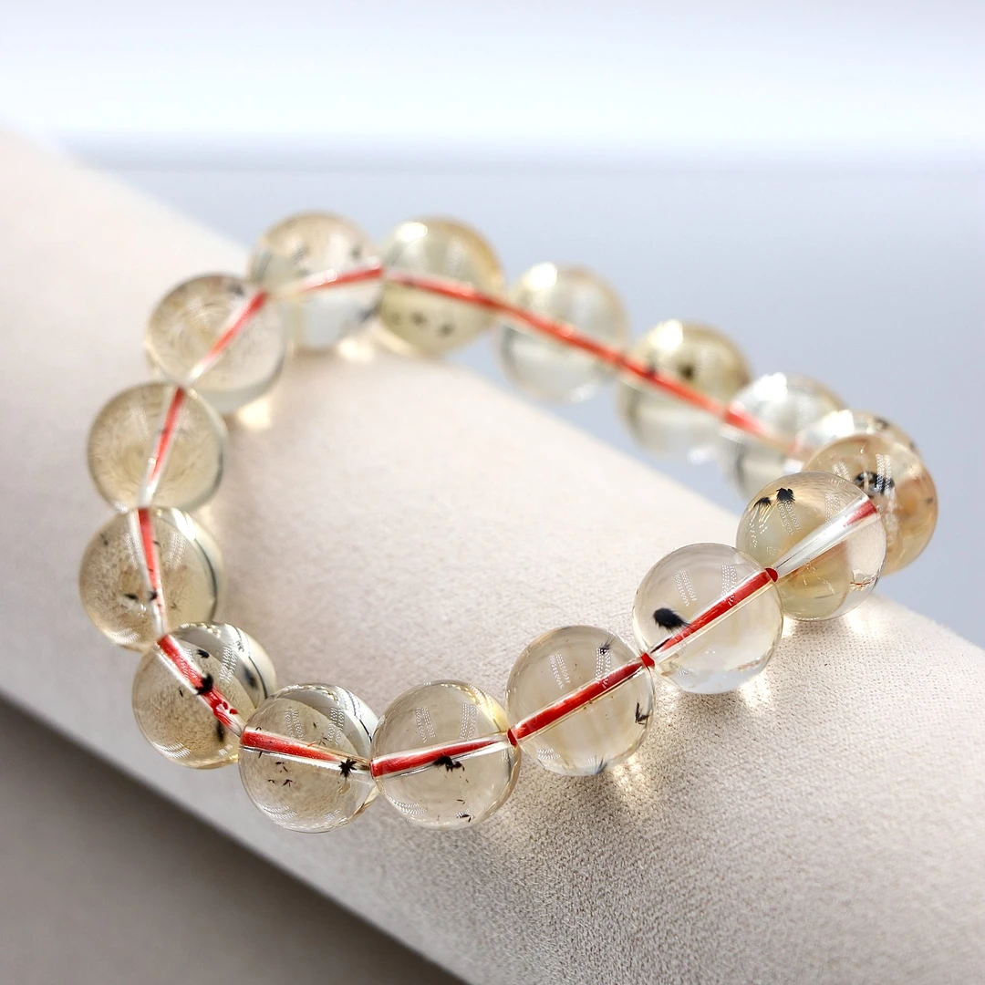 全净玻璃体海胆花共生天然黄水晶手串D1307尺寸可选-多样性发一