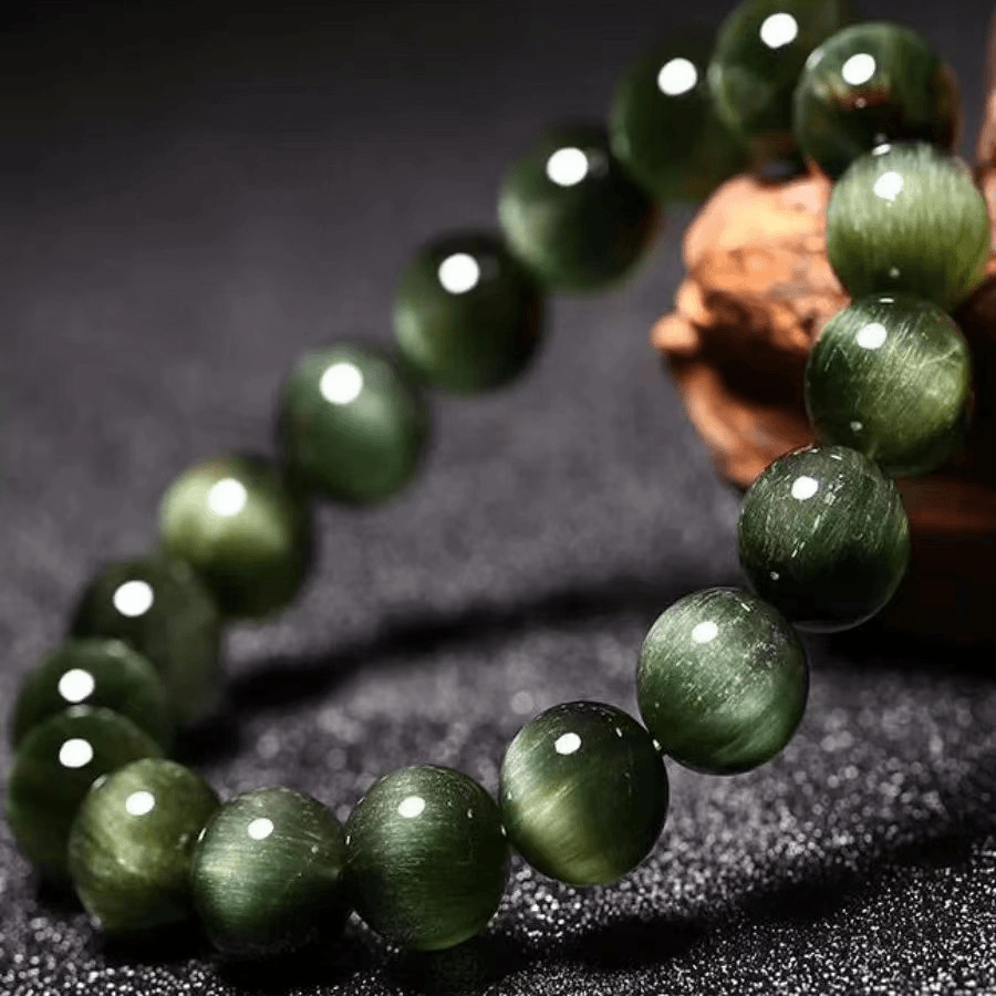 【焕新非遗】毕业级天然巴西老矿绿猫眼发晶手串高级别强猫眼效应