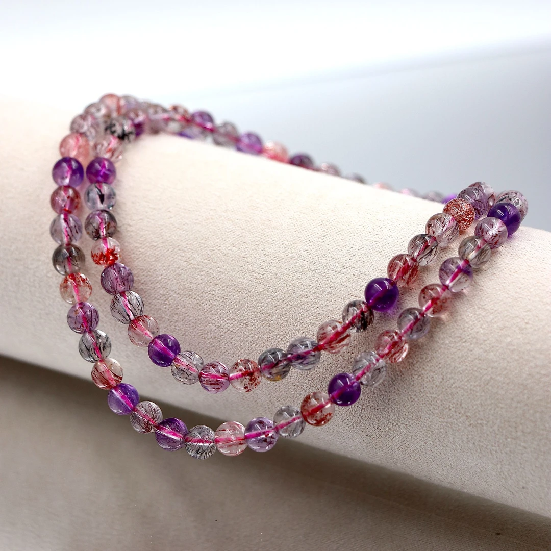 天然高品质金草莓共生超七水晶多圈手串M1661-尺寸6mm多样性发一