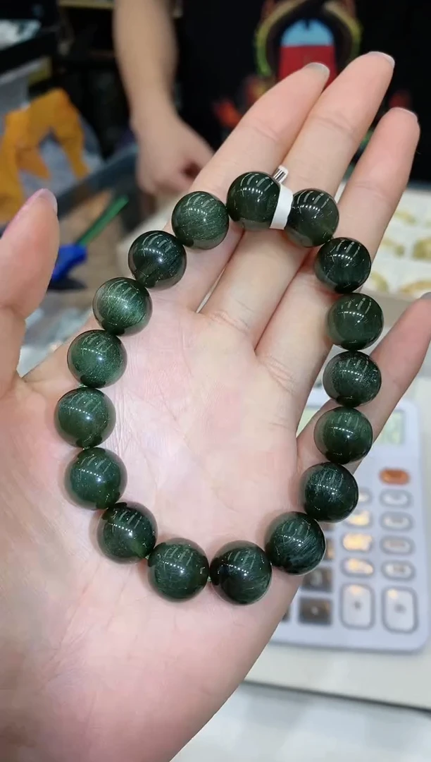 【闪购商品】水晶手串未镶嵌收藏级绿发晶12mm+