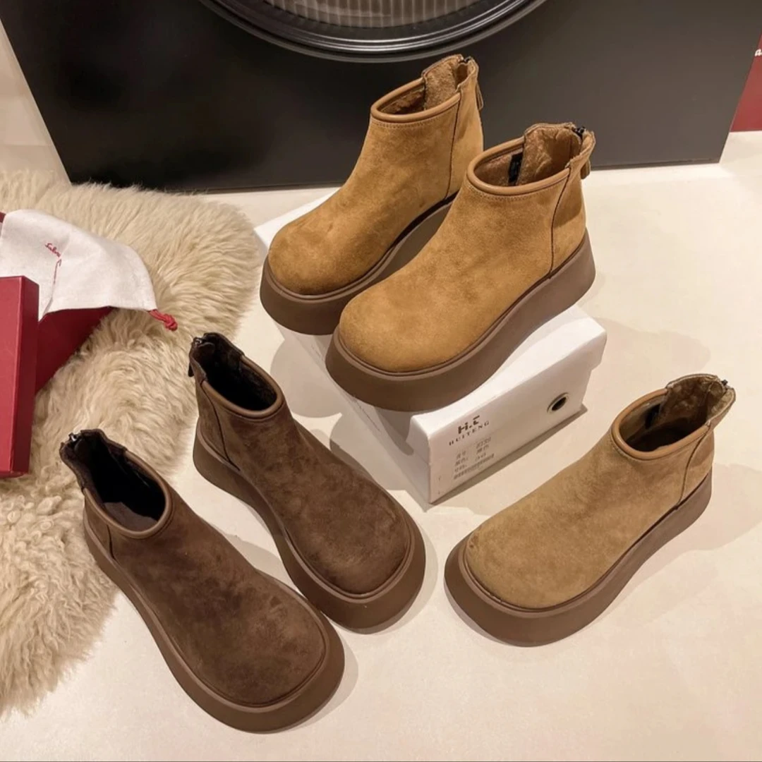 【薄厚合集】2024冬季新款加绒厚底增高气质高级感小短靴1
