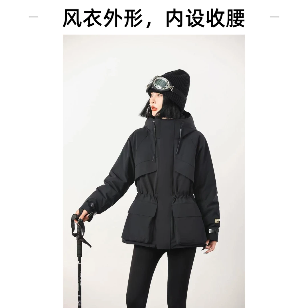90鹅绒加厚收腰中长款派克风衣羽绒服户外休闲气质连帽1152