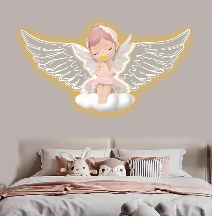 天使公主房女孩卧室沙发背景墙可爱现代LED氛围感展示卡通壁灯