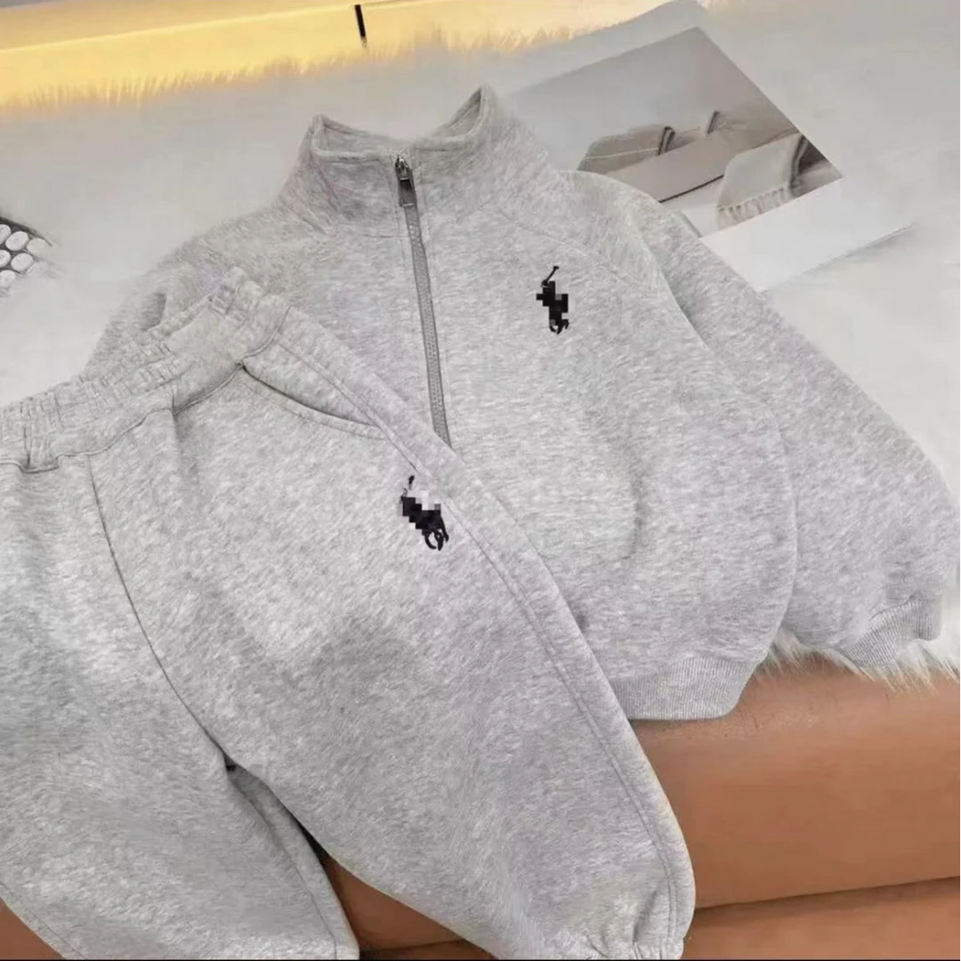 【加绒/不加绒】两件套韩版男女童休闲立体绣花运动卫衣套装洋气