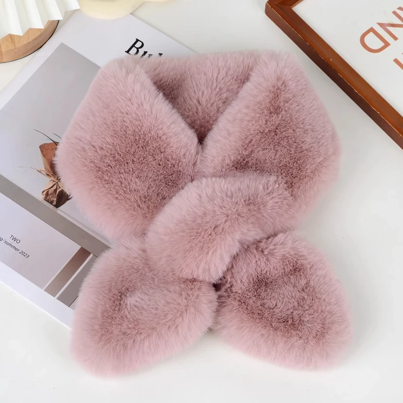 围巾女冬款加厚保暖仿獭兔毛围脖百搭护颈毛绒交叉围巾男女士通用