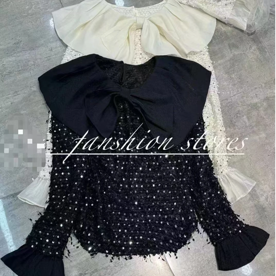 2024新款亮片蝴蝶结衬衫