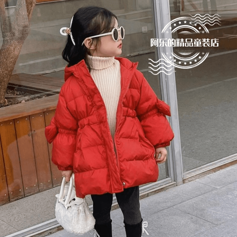 韩系个性蝴蝶结羽绒外套白鸭绒最新款时尚潮流舒适保暖防寒女宝