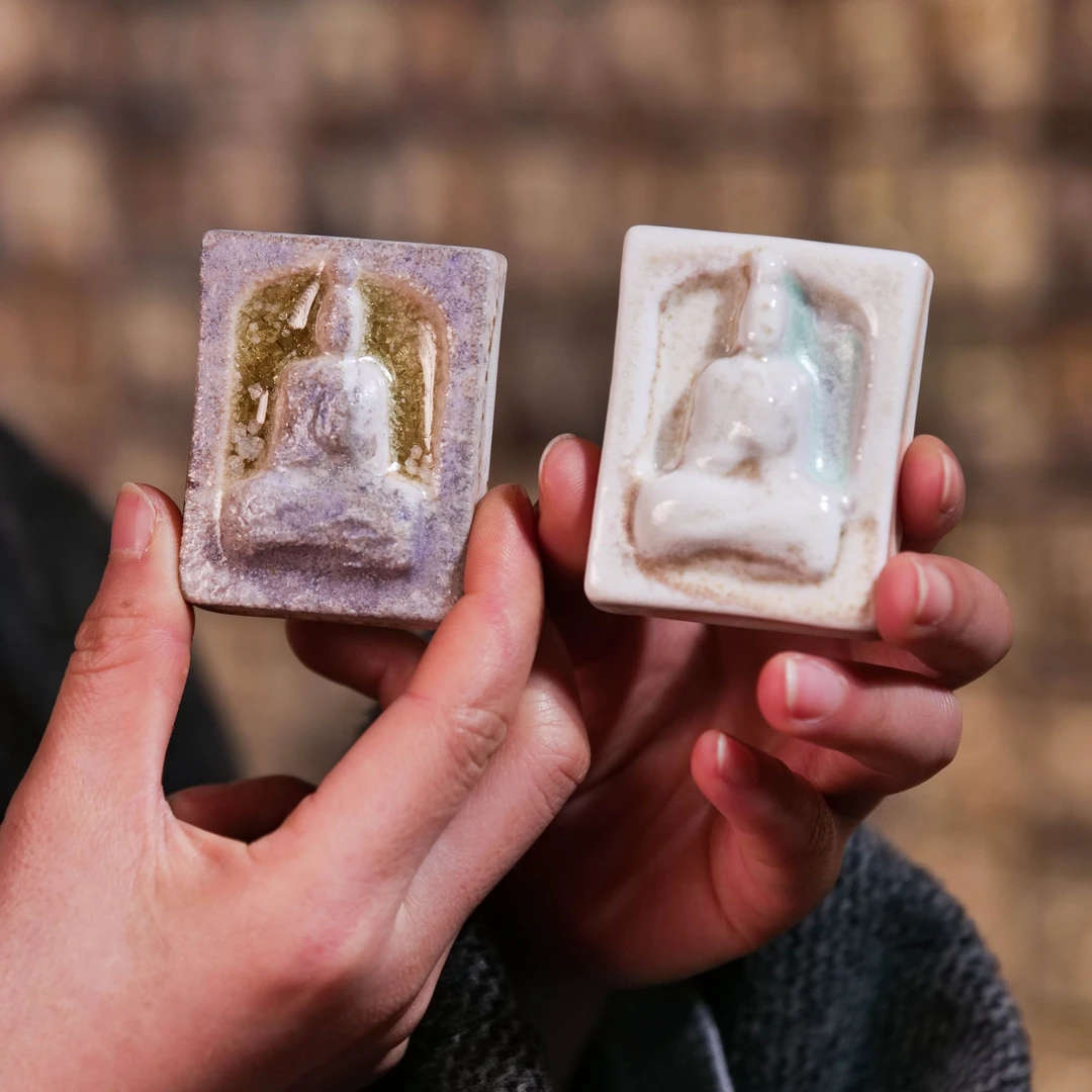 【茶小曼专属】李现锋纯手工柴烧石窟造像牌