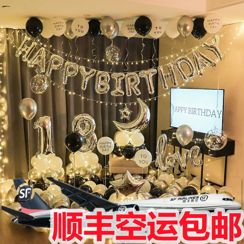 网红生日快乐气球派对18岁成人礼女孩男孩场景布置装饰用品背景墙