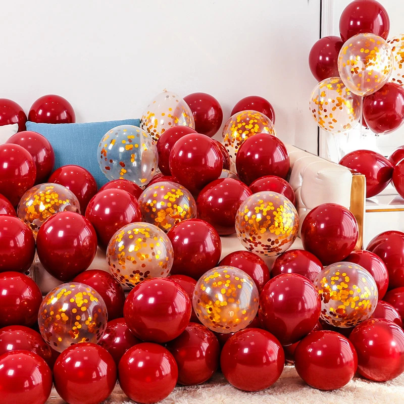 婚房布置装饰气球网红生日双层宝石红石榴红气球婚礼乳胶浪漫套餐