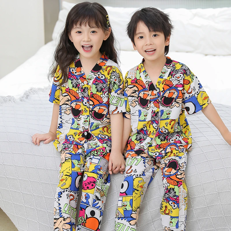 夏季儿童短袖长裤薄款男童女童海边沙滩旅游度假亲子新款套装卡通