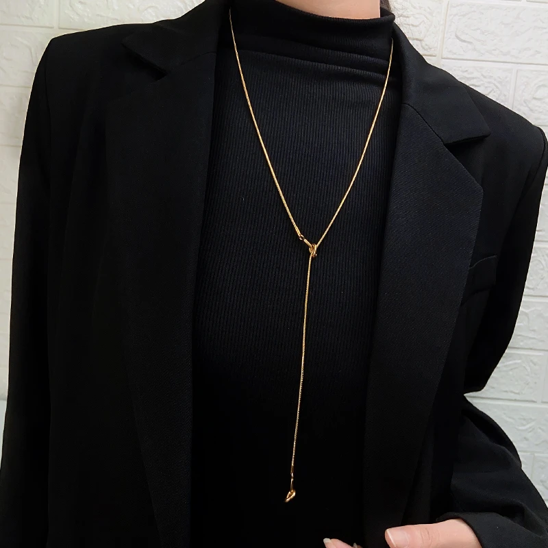 钛钢项链 轻奢秋冬简约抽拉绳结蛇骨长项链女气质可调节毛衣链潮