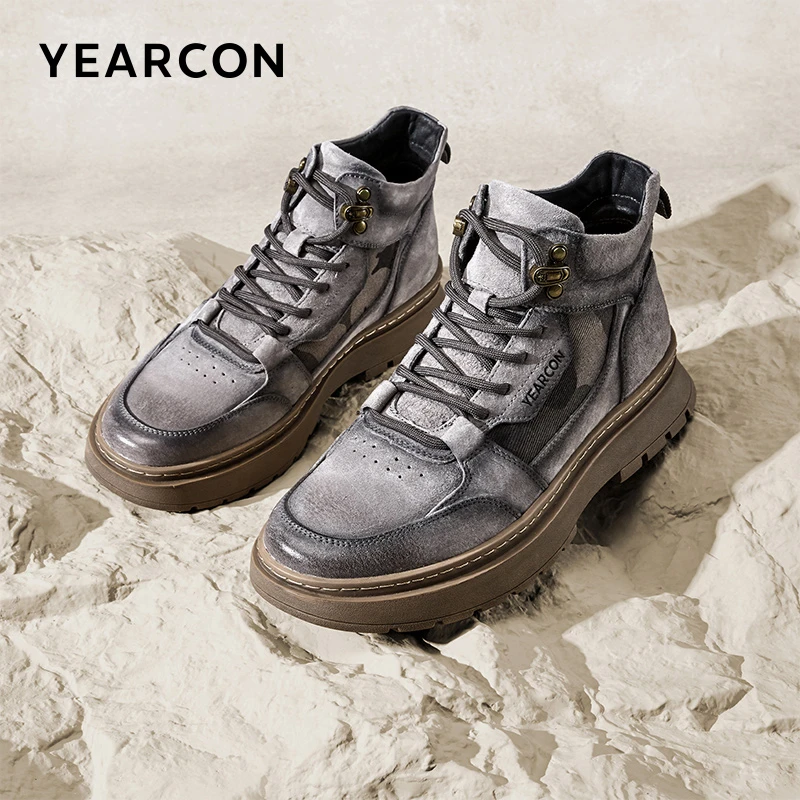 YEARCON/意尔康时尚马丁靴男士真皮冬季百搭休闲短靴英伦96197W