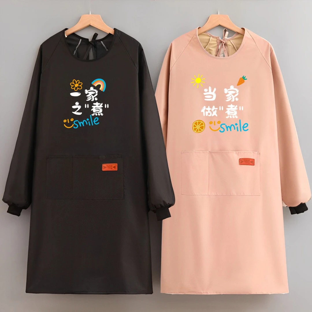 防水围裙厨房家用防油长袖罩衣女外穿餐饮专用上班工作服男士定制