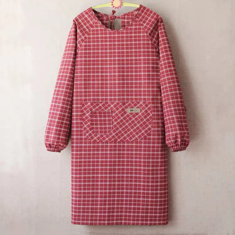 围裙长袖宽松加肥大码男士罩衣家务有袖韩版棉布反穿衣上班工作服