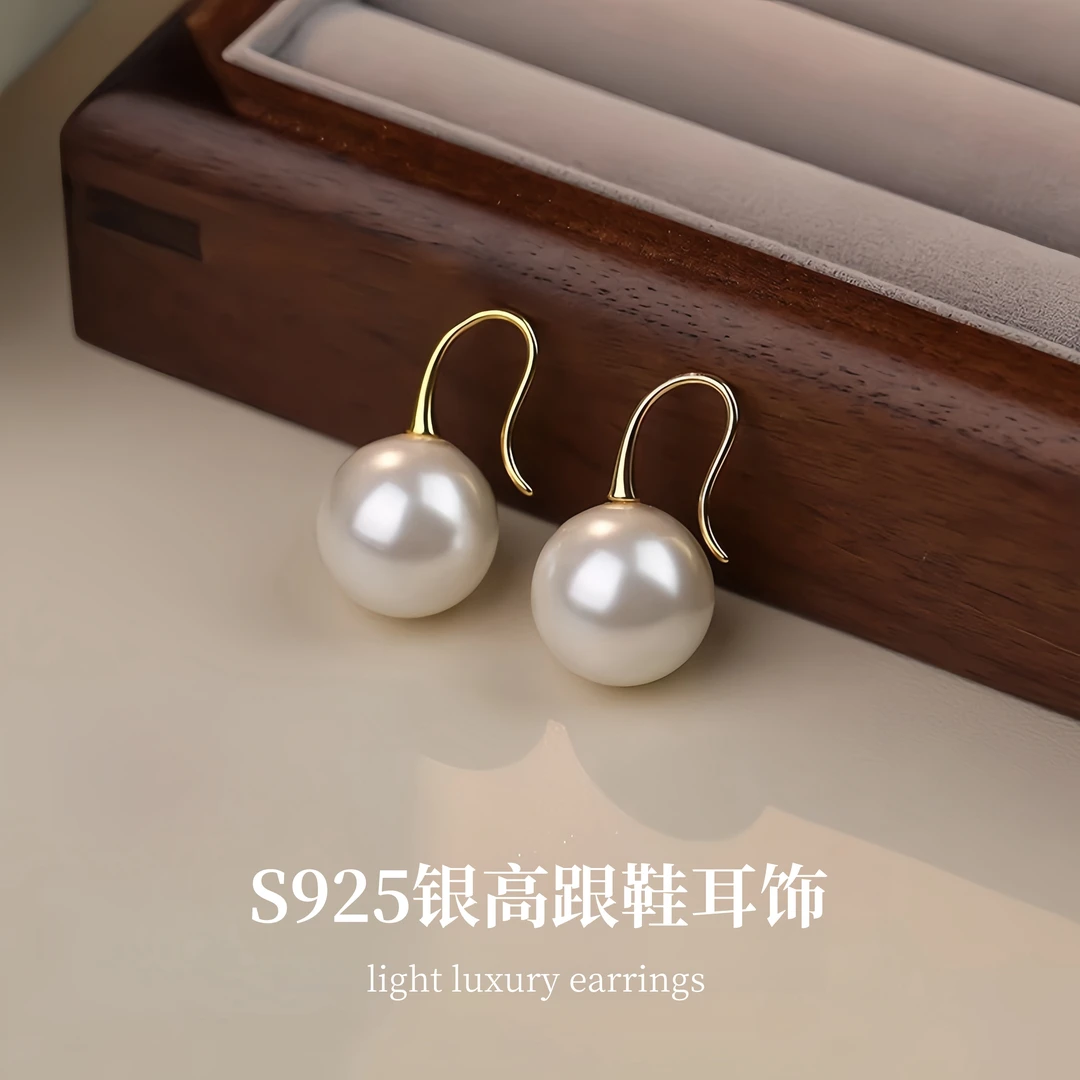 925银耳饰 纯银施家小灯泡珍珠耳环女高级感高跟鞋款耳钉轻奢耳钩