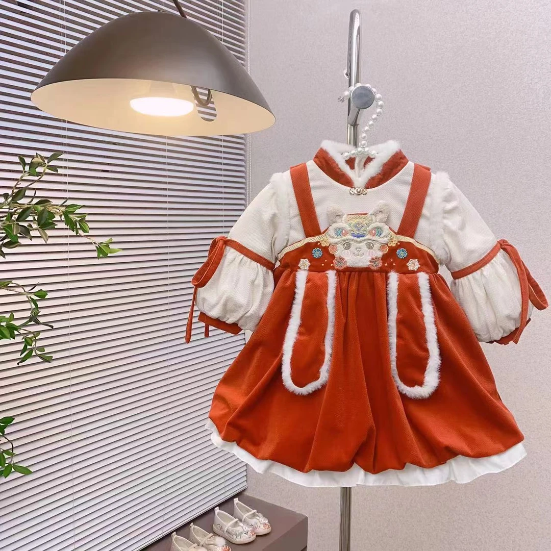 婉婉女童冬款汉服过年服古风冬季儿童古装中国风周岁礼服女宝宝