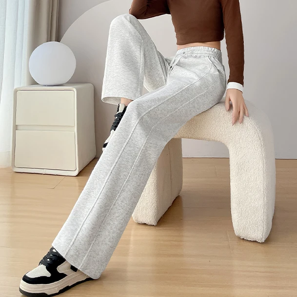 窄版香蕉裤女2024新款春秋小个子运动卫裤直筒秋冬加绒灰色阔腿裤
