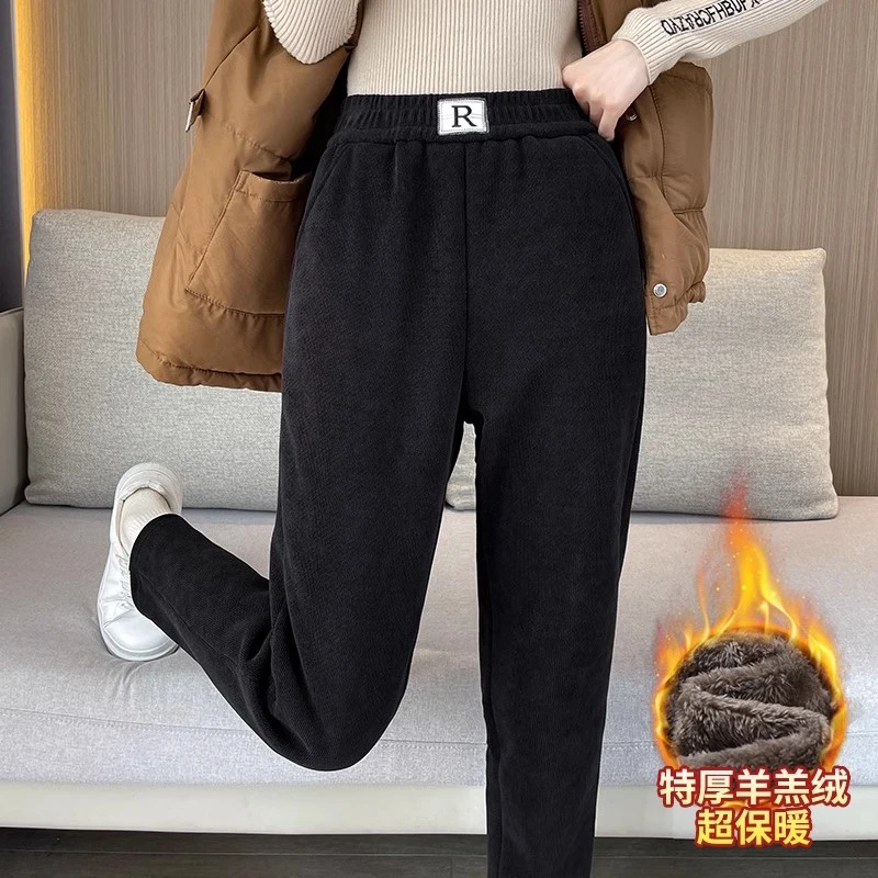 秋冬羊羔绒哈伦运动裤加绒加厚卫裤特厚保暖东北棉裤中年妈妈裤子