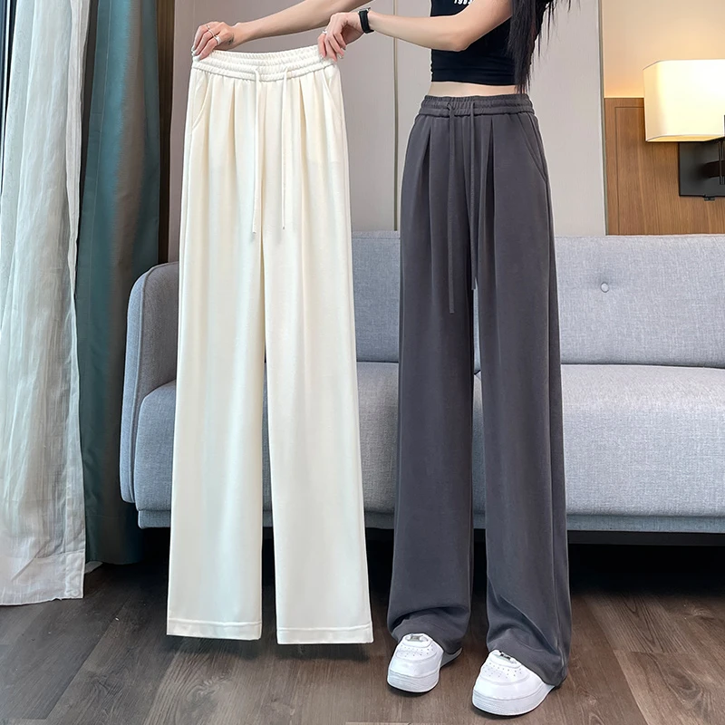 窄版冰丝阔腿裤女夏季薄款2025新款垂感凉凉女裤夏天休闲直筒裤子