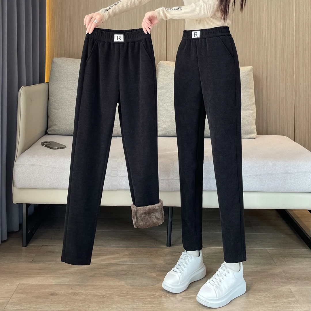 雪尼尔加绒哈伦裤女秋冬2025新款特厚羊羔绒休闲保暖棉裤大码裤子