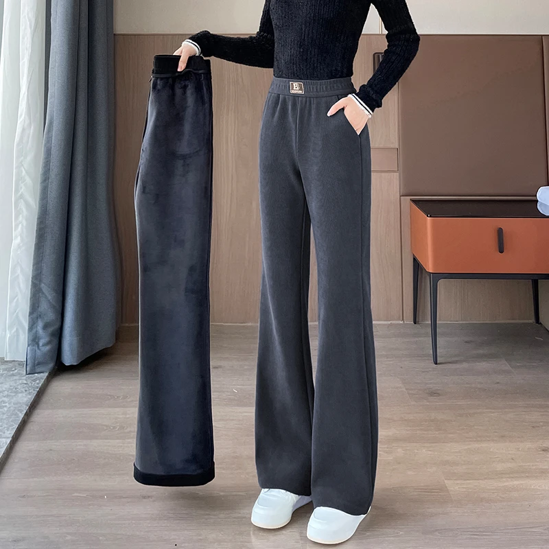 微喇叭裤女秋冬季2025新款高腰大码胖mm雪尼尔阔腿加绒加厚长裤子